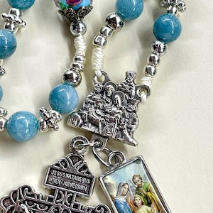 St Andrew Novena, Christmas novena, handmade rosary, Chaplet, Blue 8mm beads, Nativity Centerpiece, Catholic mom gift, Catholic gift Advent