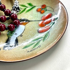 Handpainted Rosary Dish, Catholic gift women, Catholic decor, hand painted bird glass dish, Catholic gift mom, Catholic rosary, RCIA