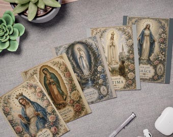 Vintage Marian Devotional Cards 5-Pack Greeting Cards | Our Lady of Guadalupe, Lourdes, Fatima, Rosary, Grace | Catholic gift for her | OCIA