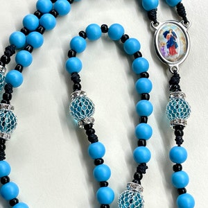 Handmade rosary Mary Undoer of Knots Blue and Black beads silver Italian made ornate crucifix Catholic gift Catholic mom gift