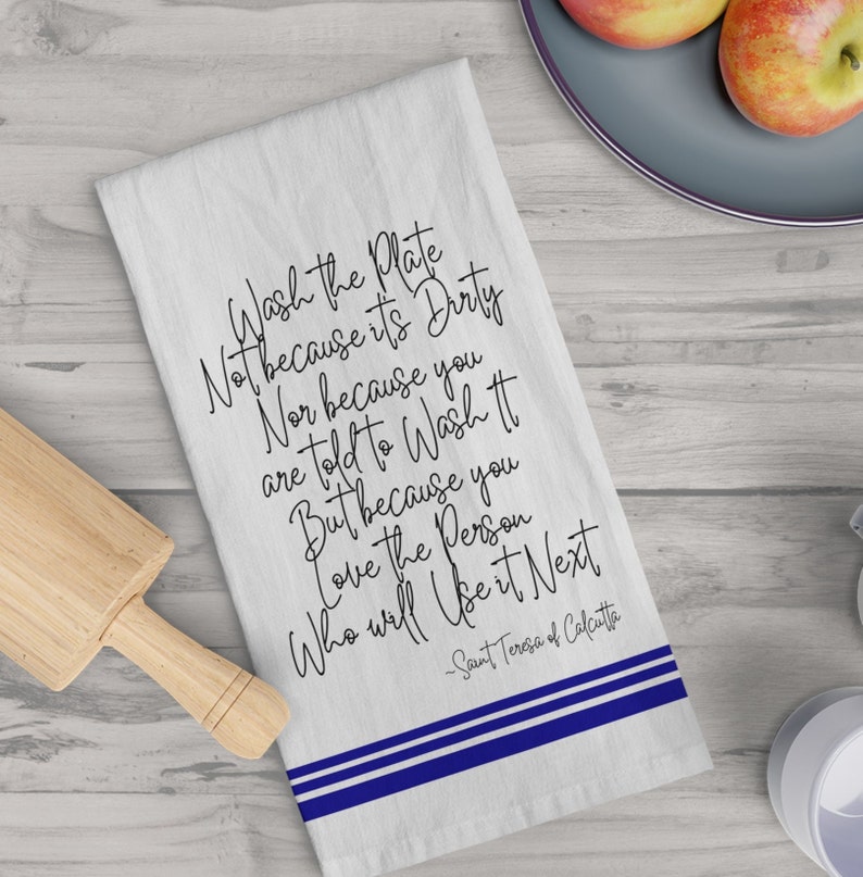 Catholic Tea Towel, Saint Mother Teresa, Wash the plate, Catholic Kitchen towel, Catholic gift mom Catholic decor, Catholic gift women