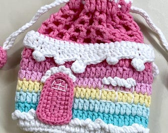Rosa gehäkelte Rosenkranztasche | Rosa Rosenkranztasche | Erdbeerfarbene Rosenkranztasche mit Beichtmotiv, Rosenkranzbeutel, katholisches Geschenk