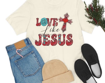 Koszulka katolicka Love Like Jesus Koszulka religijna Koszulka świąteczna Koszulka świąteczna Koszulka unisex Koszulka z krótkim rękawem