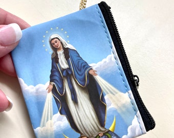 Estuche para rosario de María Estuche para rosario de María con estuche con cremallera de María. Regalo para mamá católica Regalo de primera comunión Regalo de confirmación Regalo PSR