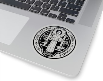 Naklejka winylowa Św. Benedykta, katolicka mama, prezent katolicki, prezent dla seminarzysty, prezent dla matki katolickiej, prezent dla księdza, katolicki nastolatek, katolicki tata