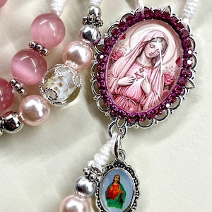 Handmade Rosary, Catholic gift, Pink Quartz,  Madonna cameo 10mm beads, Catholic mom gift, Catholic gift, Confirmation, pink rosary, RCIA