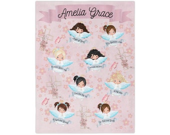 Regalo de bautismo Regalo de niña Regalo de bebé personalizado Manta rosa Manta de felpa de ángel de la guarda rosa personalizada, manta de oración bebé católico