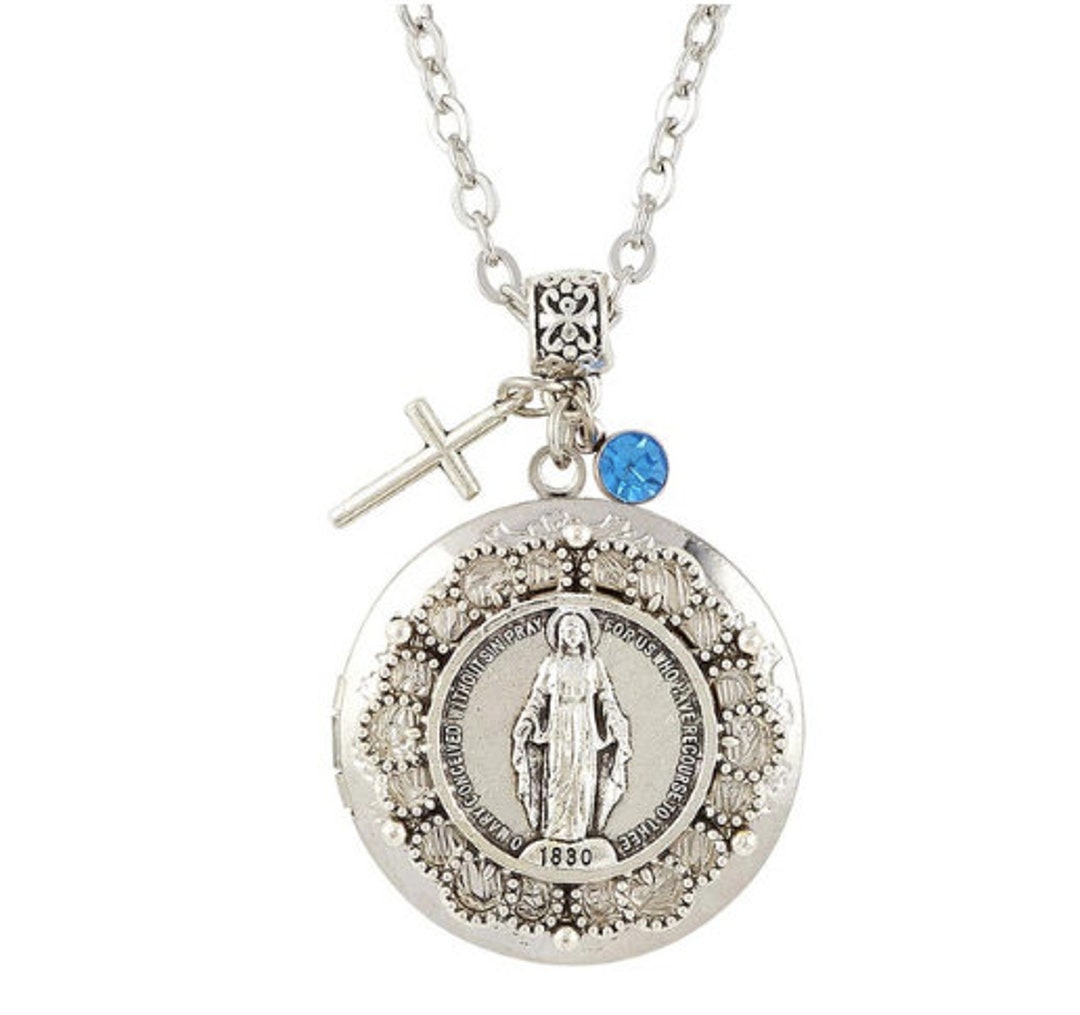 Miraculous Medal Locket Necklace Cross Necklace Miraculous Medal and ...