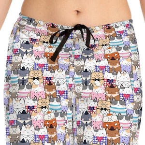 Cat Pajamas Multi Color Cat Pajamas, Kitty Pajamas, Women&#39;s Pajama Pants, Cat Mom Gift, Cat Lover, Pajamas Cat Clothing, animal lover gift