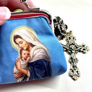 Rosary Purse Rosary bag Mary rosary bag Case with Mary. Perfect for 1st Communion Reconciliation and PSR Gift.