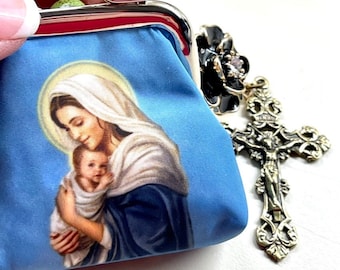 Rosary Purse Rosary bag Mary rosary bag Case with Mary. Perfect for 1st Communion Reconciliation and PSR Gift.
