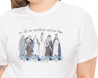 Camiseta católica para ella, Salve Reina Santa, camiseta católica, mamá católica, regalo católico para ella, mujer católica, Señora de Guadalupe, Virgen