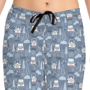 Cat Pajamas Dark Gray Kitty Pajamas Women&#39;s Pajama Pants Cat Mom Gift Cat Mama Blue Gray Pajamas Cat Clothing