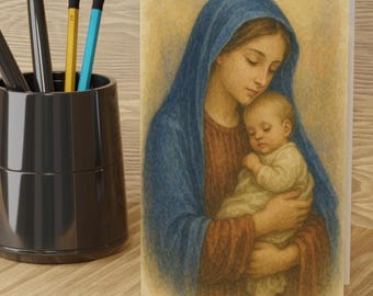 Cartões de Maria e Jesus, Papelaria Católica | Presente Católico para Mulheres | Mãe Católica, Papelaria Católica, Cartão Mariano, Presépio