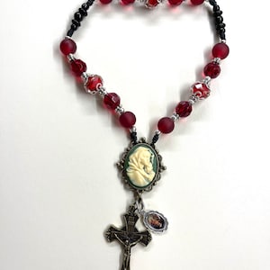 Handmade St Andrew Christmas Novena Chaplet Red semi precious beads Madonna Centerpiece mom gift Catholic gift Advent Bronze Cross