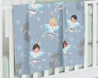 Baptism Gift Baby boy gift Personalized Baby gift Blue Blanket Personalized Blue plush blanket, Angel blanket swaddle blanket Catholic baby