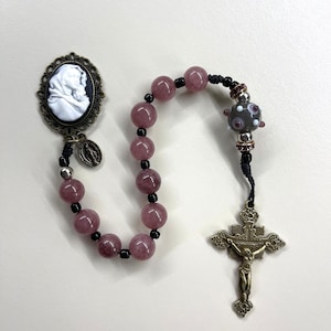 Handmade Pocket Rosary Purple beads Catholic Pocket Rosary with Cameo centerpiece, Catholic gift for women, Catholic mom gift, Tenner rosary