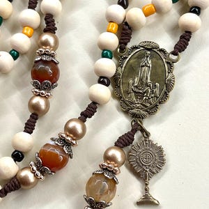 Handmade Rosary Our Lady and Jesus center Wooden Beads from HoLy Land with black Pater Beads, indulgence crucifix, Catholic gift, priest
