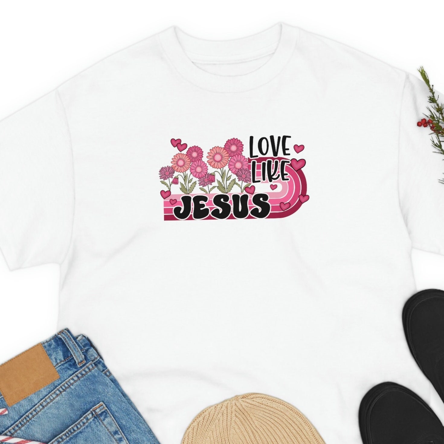 Koszulka Retro Love, Koszulka Heart, Koszulka Love Heart, Prezent dla katolickiej mamy, Koszulki dla kobiet, Prezent na Dzień Matki, Prezent religijny dla niej