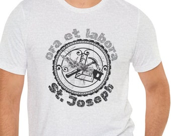 St Joseph Shirt, Catholic Tee, Men's Catholic T-shirt, Catholic gift for men, Ora et labora,  Catholic dad gift, Catholic Shirt, priest gift