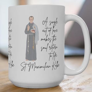 Saint Mug, 15 oz. Maximilian Kolbe, priest gift, Catholic teen, Confirmation, Catholic mom, Catholic wedding, Catholic man gift, RCIA gift