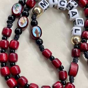 Personalized Child Rosary | Handmade Rosary | red brown wooden beads Catholic gift Teen Rosary, Saint Pater beads kid rosary Catholic kid
