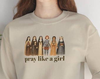 Felpa "Prega come una ragazza", felpa cattolica, mamma cattolica, abbigliamento cattolico, santo cattolico, regalo cattolico, felpa mariana