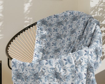 Marian Blue Floral Women's Throw Blanket - Catholic Farmhouse Bedroom Catholic Home - Ave Maria Virgin Mary Catholic Women Catholic Gift