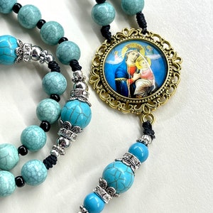Catholic gift Turquoise Rosary, Catholic mom gift, Gold centerpiece gold crucifix, Confirmation gift, Catholic wedding gift, Catholic dad