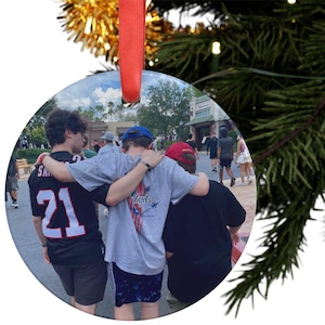 Op maat gemaakt fotoornament aan beide zijden, kerstfotoornament, gepersonaliseerd kerstornament voor- en achterkant, afbeelding boomdecoratie