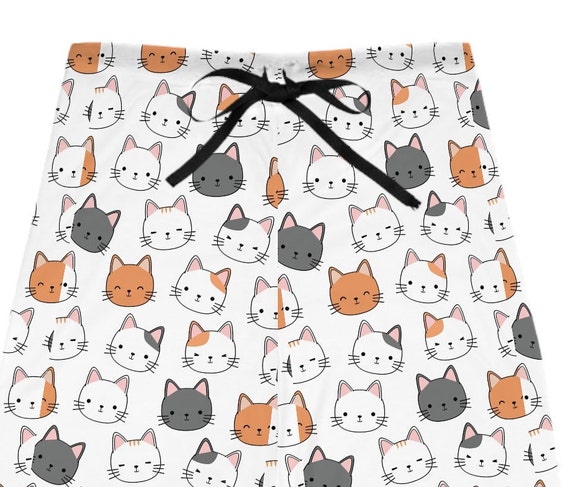 White Cat Pajamas Kitty Pajamas Women s Pajama Pants Mother s Day gift Cat Lover Gift Cat Mom Pajamas cat clothing gift for her