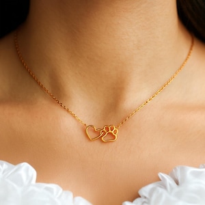 Pet Paw Necklace, Paw Heart Interlocked Necklace, Pet Paw Pendant For Pet Lovers, Dog Owner Heart Necklace, Pet Memorial Birthday Necklace