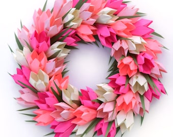 Pink Tulip Easter Spring Wreath,  Mother's Day Wreath, Easter Wreath