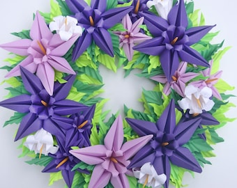 Purple Clematis Origami Paper Wreath