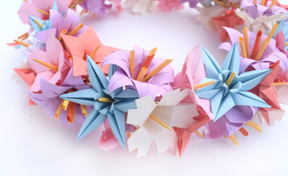 Blumenkrone Papier Blumen Stirnband Origami Blumen Halo Lavendel Und Rosa Corona