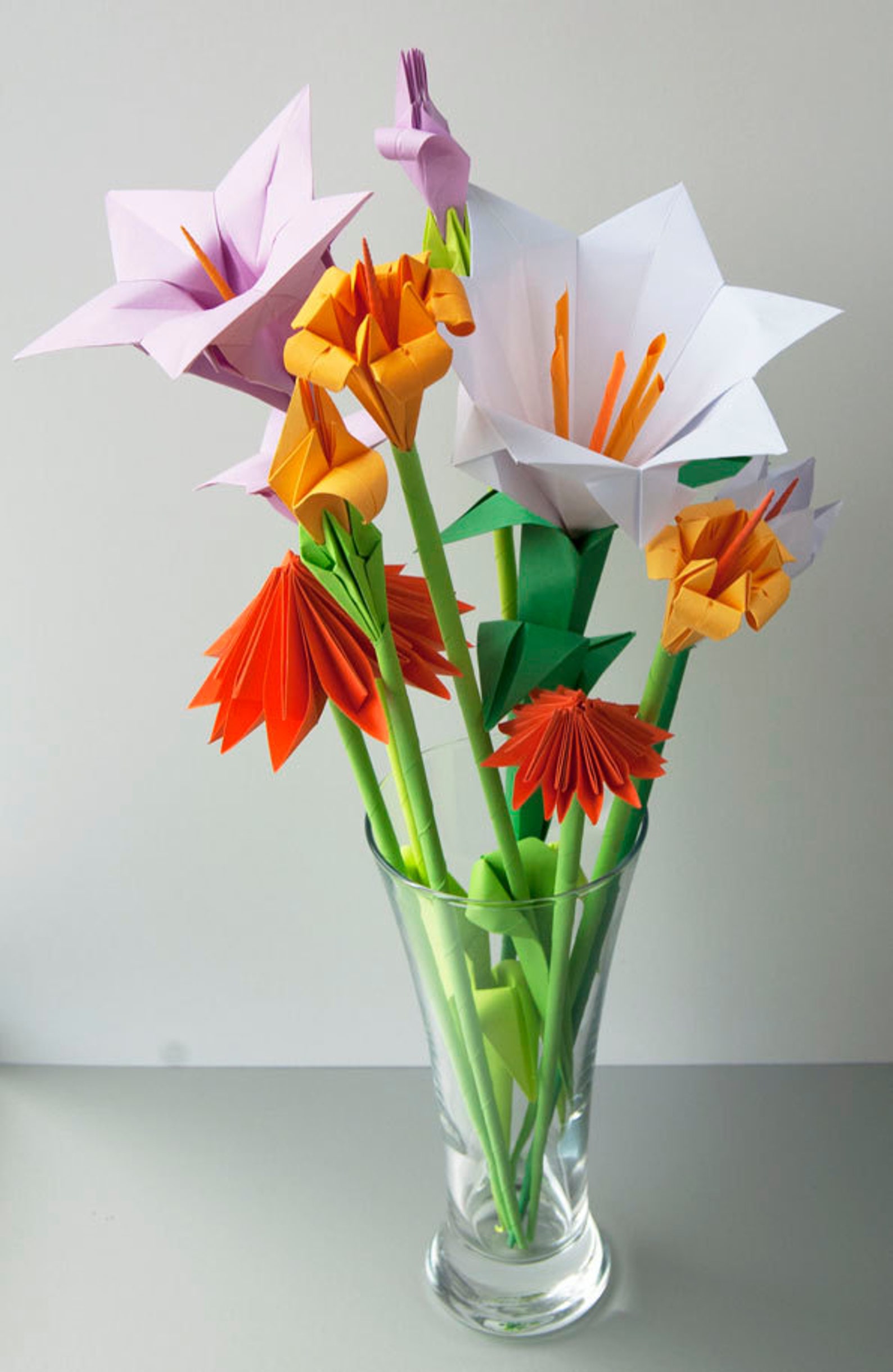 Assorted Origami Flower Bouquet Lavender Yellow Orange Etsy