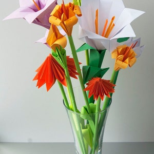 Assorted Origami Flower Bouquet: Lavender, Yellow, Orange - Etsy