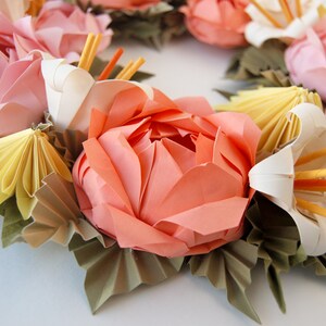 Valentine's Day Wreath, Pink Rose and Yellow Dahlia Origami Paper Wreath, Mother's Day Wreath, Spring Wreath, Easter Wreath image 2