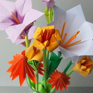Assorted Origami Flower Bouquet: Lavender, Yellow, Orange - Etsy