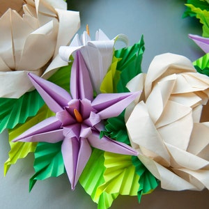 Cream Rose and Lavender Clematis Origami Wreath, Mother's Day Wreath, Spring Wreath, Easter Wreath image 3