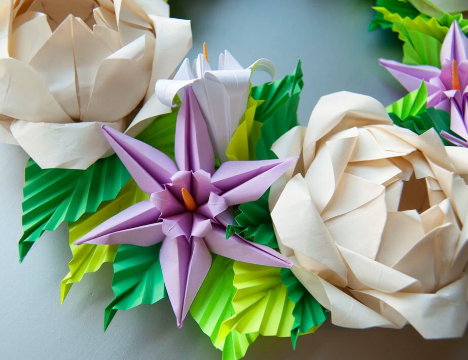 Cream Rose and Lavender Clematis Origami Wreath Mother's Etsy