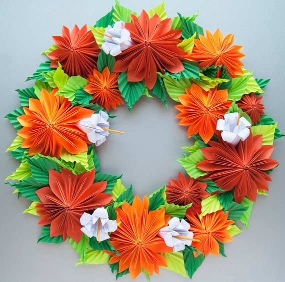 Guirnalda De Papel De Origami Dahlia Naranja Acción De Gracias Cae Guirnalda