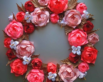 Valentine's Day Wreath, Pink Rose Origami Paper Wreath, Mother's Day Wreath, Easter Wreath, Floral Rose Door Wreath, Spring Wreath