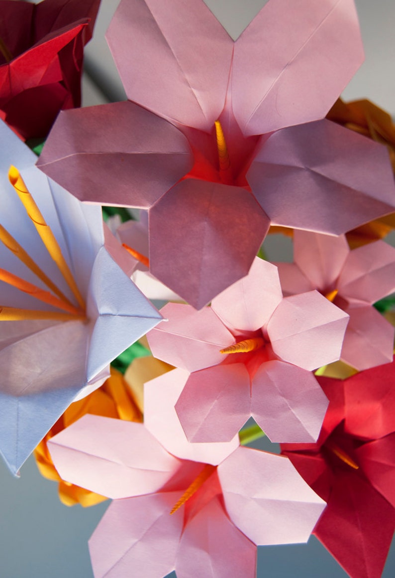 Pink Red Yellow Assorted Origami Flowers, Mother's day floral bouquet , Easter flowers, Spring paper flower bouquet image 5