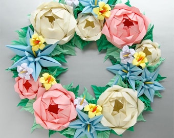 Baby Pink and Cream Rose Origami Wreath,  Mother's Day Wreath, Easter Wreath