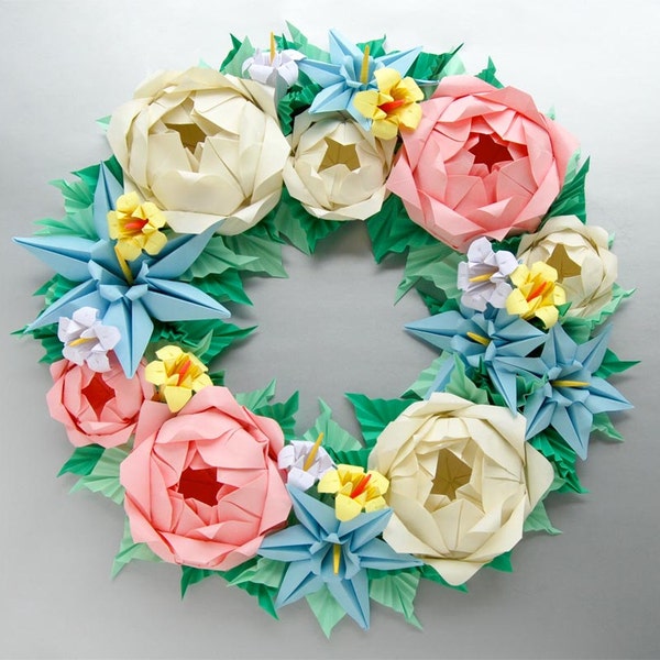 Baby Pink and Cream Rose Origami Wreath,  Mother's Day Wreath, Easter Wreath