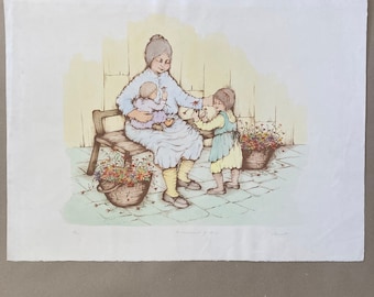 Grabado de artista antiguo firmado a mano