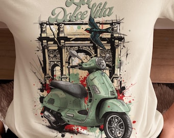 Vespa-T-Shirt für Frauen, La Dolce Vita im italienischen Stil, Vespa GTS 300 T-Shirt, süßes Roller-Geschenk, Ciao Bella, Motorradbekleidung