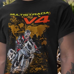 Ducati Multistrada V4 T-Shirt 4 Bikes in 1 Motorrad T-Shirt V4 Granturismo Rider Map Top für Ducatisti Fans Italienisches ADV Bekleidungsgeschenk