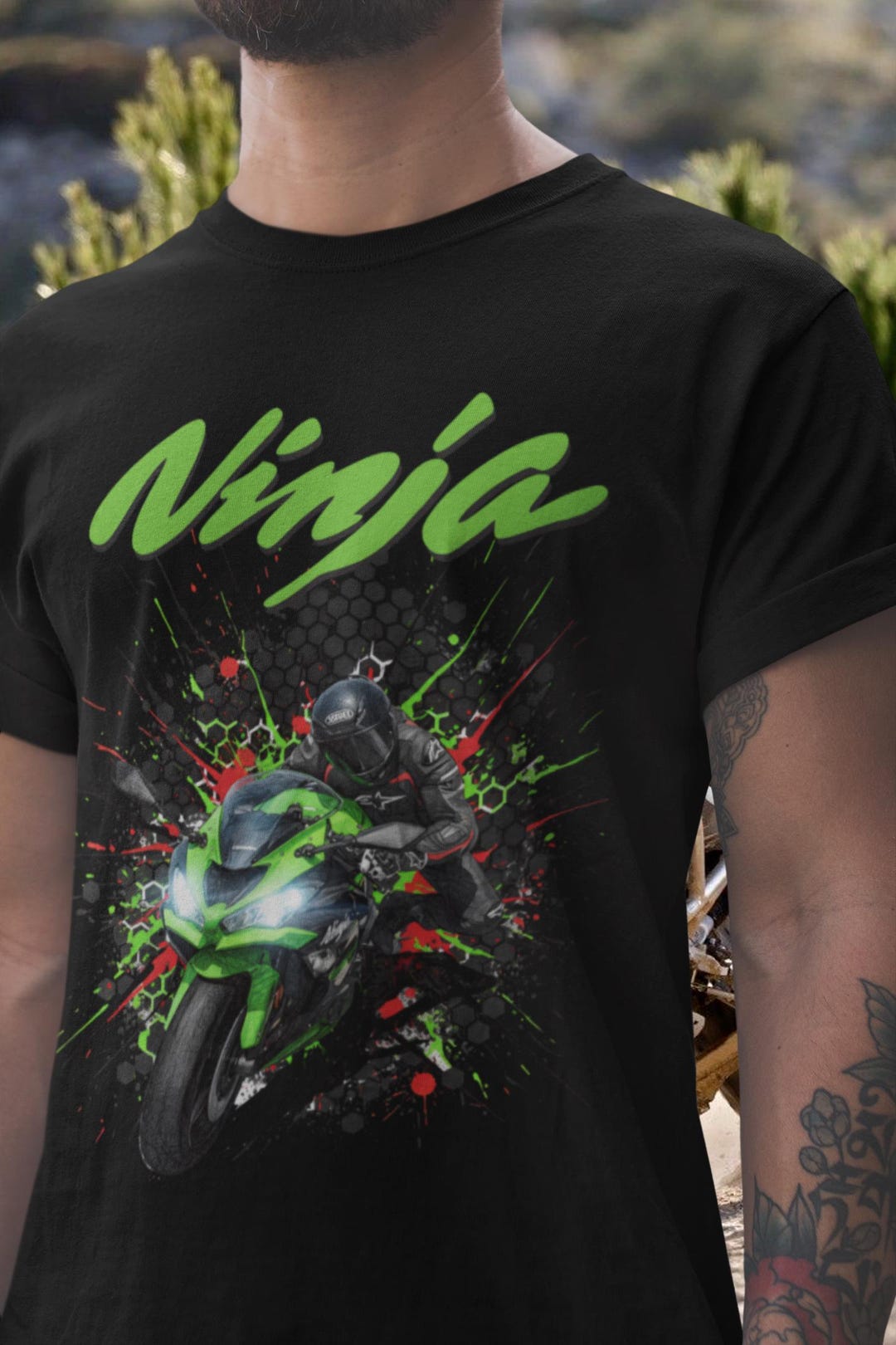 Ninja T Shirt, Team Green Biker Gift, for Men, Japanese Sportbike